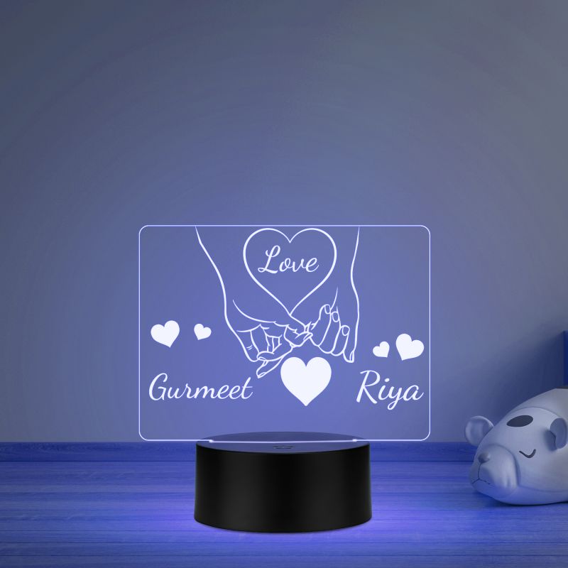 Couple Holding Hand Custom with Name Night Lamp with Automatic Color Changing Light Anniversary & Birthday Gifts for Couples